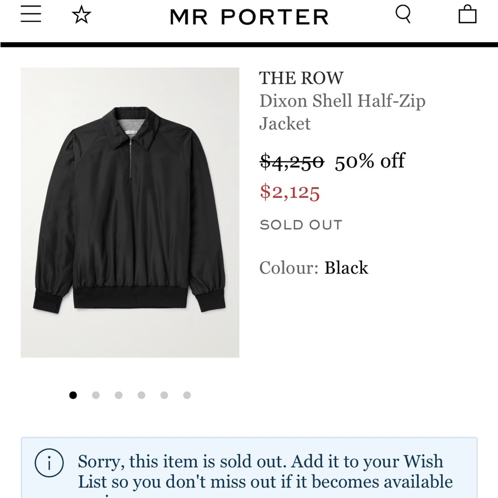 NWT The Row Dixon Shell Half-Zip Jacket – Black | Men’s M